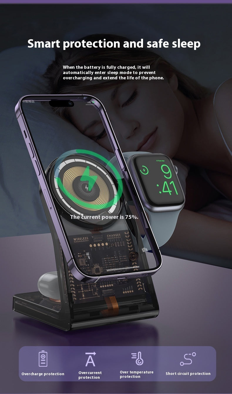 Transparent Three-in-one Wireless Charger Electrical Magnetic Stand - Clearer Than Your Ex This Charger is All Magnetic