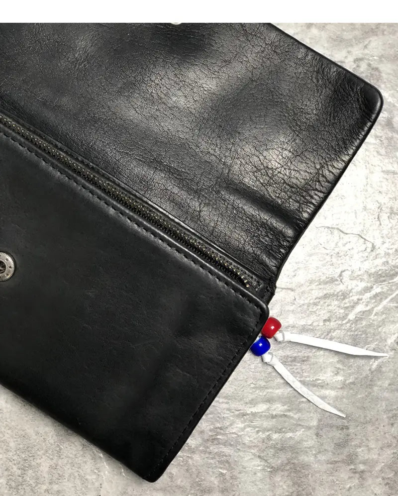 Black Cowhide Money Clip with Hidden Zipper and European Style Stitching