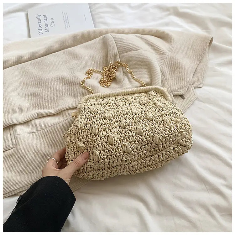 Bolsa de tecido macio branca de cáqui com zíper interno e alça de ombro único