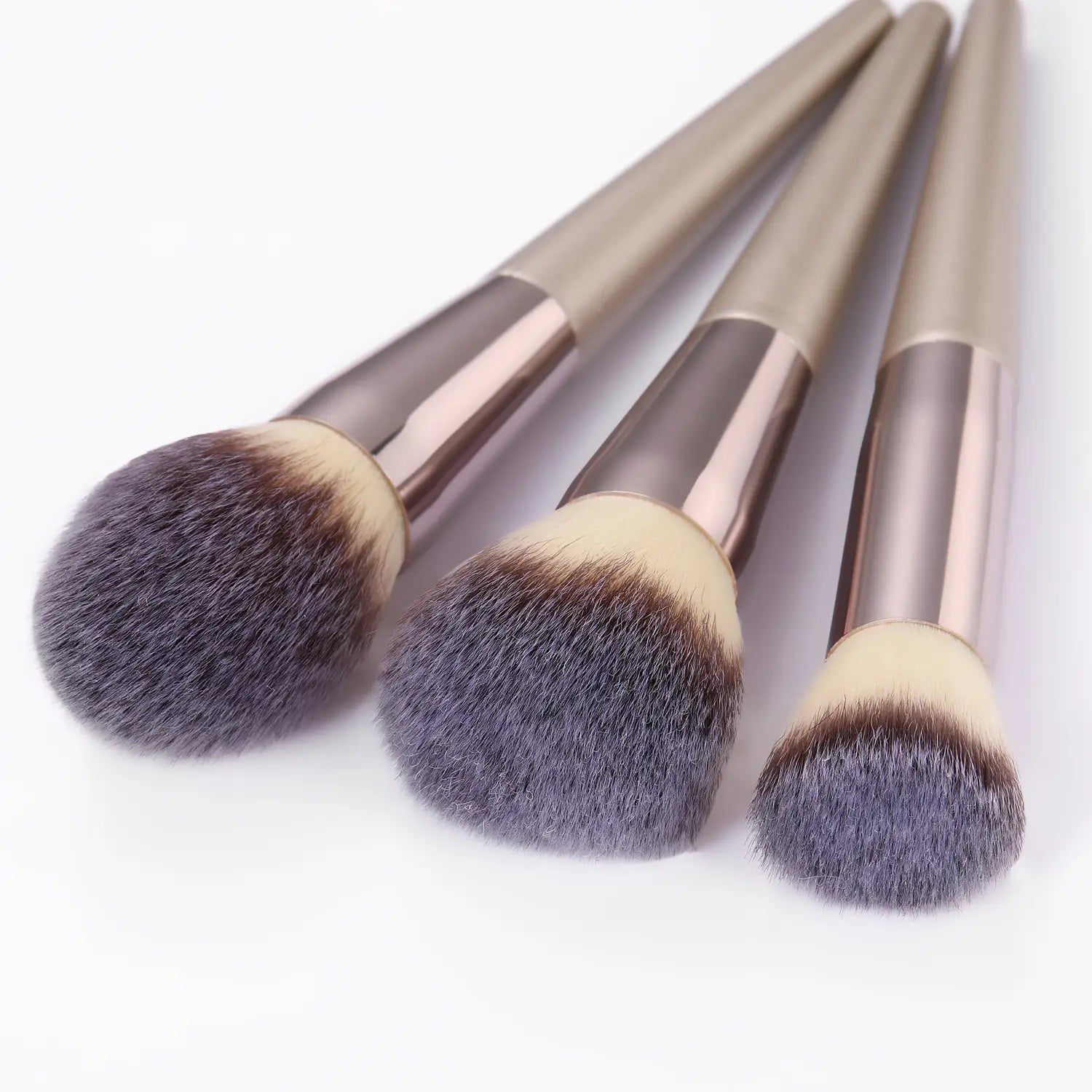 Wooden Handle Makeup Brush Set with Champagne Gold Handles