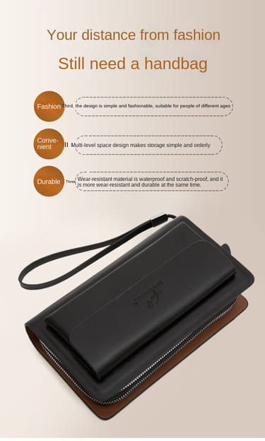 Men’s Business Clutch with Double Zipper Large Capacity in United States