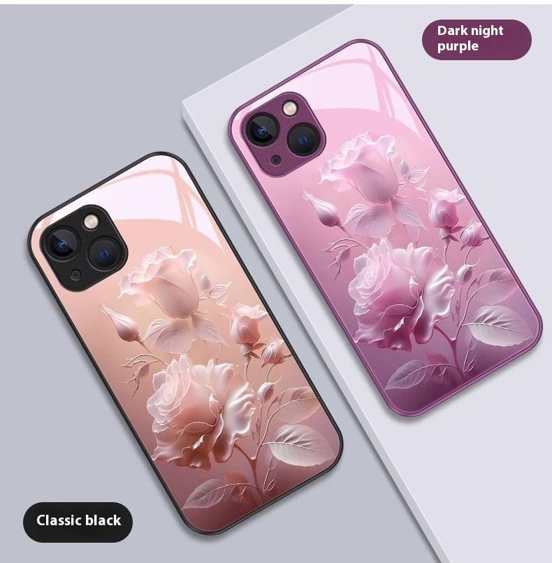 Red Blooming Rose Glass Painted Phone Case for Enhanced Durability