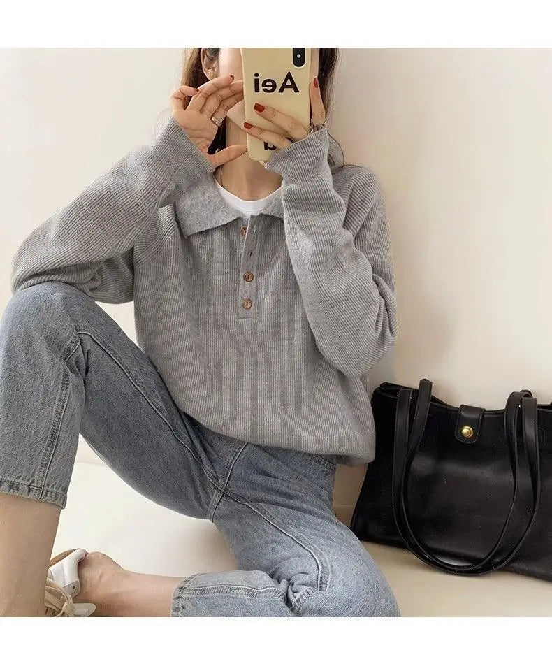 Egységes színű hosszú ujjú felső szürke fekete könnyű alkalmi pulóver ing