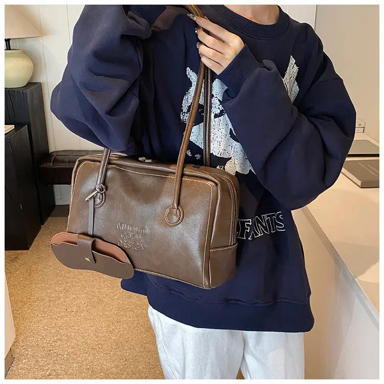 Casual Tote Bag Retro Fashion Polyester Cotton Brown and Red