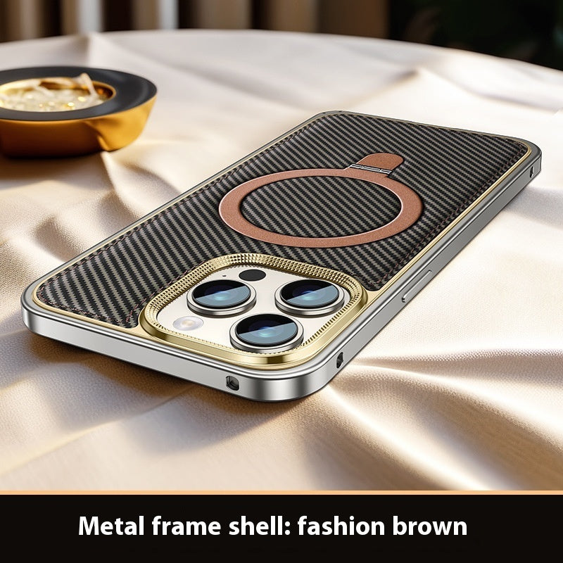 Elastic Buckle Metal Phone Case with Carbon Fiber Pattern for Apple Devices - Swagger elastic buckle metal carbon fiber