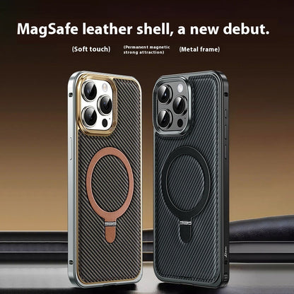Elastic Buckle Metal Phone Case with Carbon Fiber Pattern for Apple Devices - Swagger elastic buckle metal carbon fiber