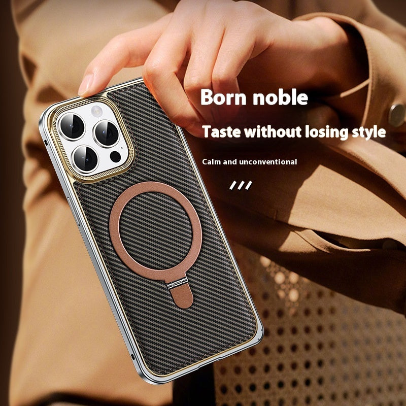 Elastic Buckle Metal Phone Case with Carbon Fiber Pattern for Apple Devices - Swagger elastic buckle metal carbon fiber