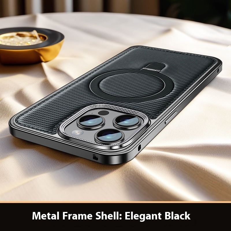 Elastic Buckle Metal Phone Case with Carbon Fiber Pattern for Apple Devices - Swagger elastic buckle metal carbon fiber