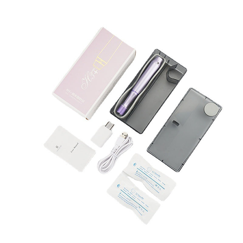 Purple and Silver Electric Beauty Instrument for Face Microneedle Pen Household Water Light - Transform Your Skin