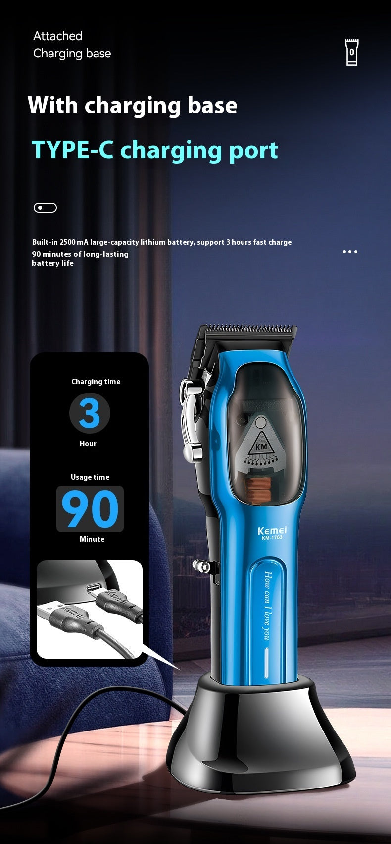 Electrical Hair Cutter with Adjustable Head and USB Fast Charging - Teleplus usb fast charging adjustable cutter head