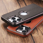 Electroplated Car Line Leather Cell Phone Case - Electroplated Phone Case for iPhone 14 Models