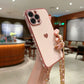 Electroplated Love Lanyard Phone Case for iPhone 11 12 8 with Anti-fall TPU - electroplated love lanyard phone case