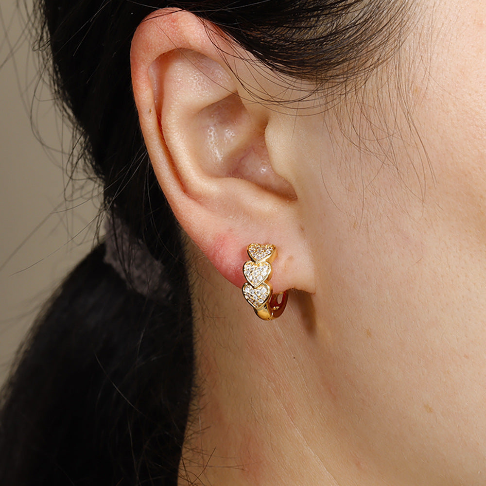 Gold White Diamond Heart Shape Earrings Electroplating for Women in the United States - That Steal Hearts and Sparkle