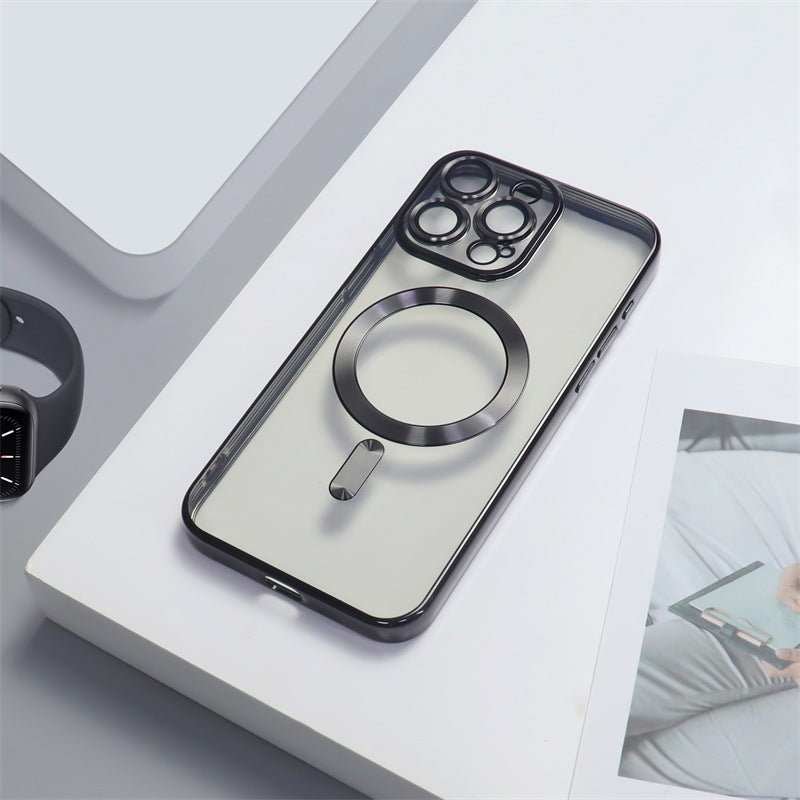 Electroplating CD Pattern Phone Case with Magnetic Suction Lens and Anti-Fall TPU - Fun electroplating cd pattern phone