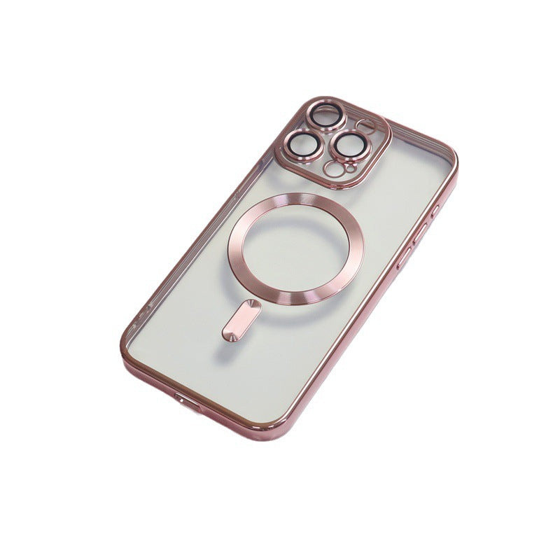 Electroplating CD Pattern Phone Case with Magnetic Suction Lens and Anti-Fall TPU - Fun electroplating cd pattern phone