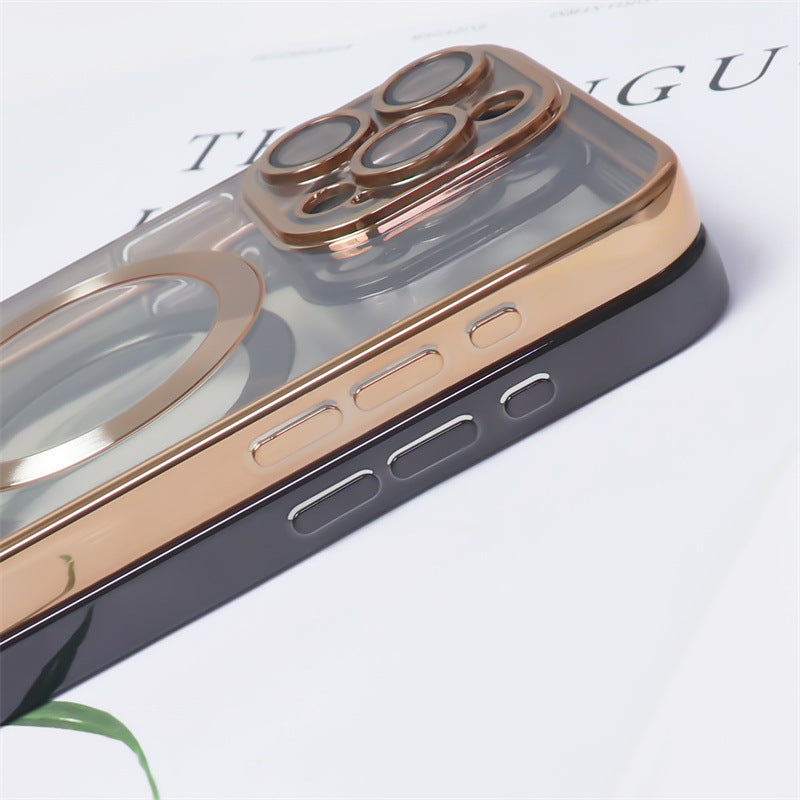 Electroplating CD Pattern Phone Case with Magnetic Suction Lens and Anti-Fall TPU - Fun electroplating cd pattern phone