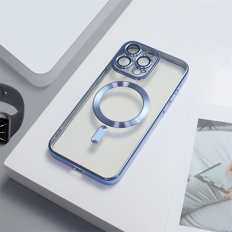 Electroplating CD Pattern Phone Case with Magnetic Suction Lens and Anti-Fall TPU - Fun electroplating cd pattern phone