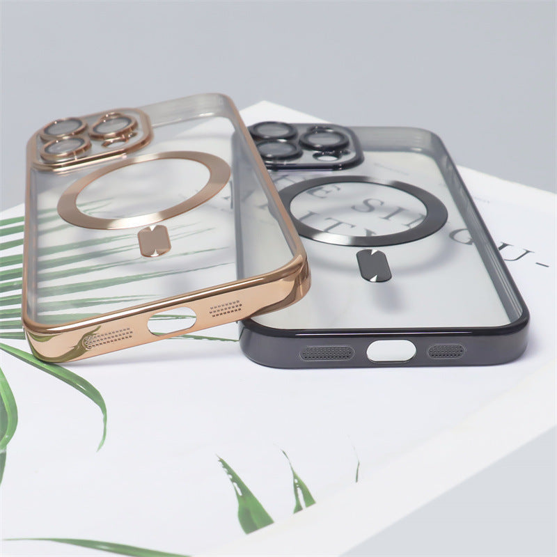 Electroplating CD Pattern Phone Case with Magnetic Suction Lens and Anti-Fall TPU - Fun electroplating cd pattern phone