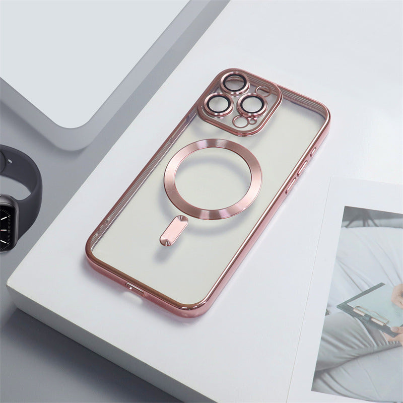 Electroplating CD Pattern Phone Case with Magnetic Suction Lens and Anti-Fall TPU - Fun electroplating cd pattern phone