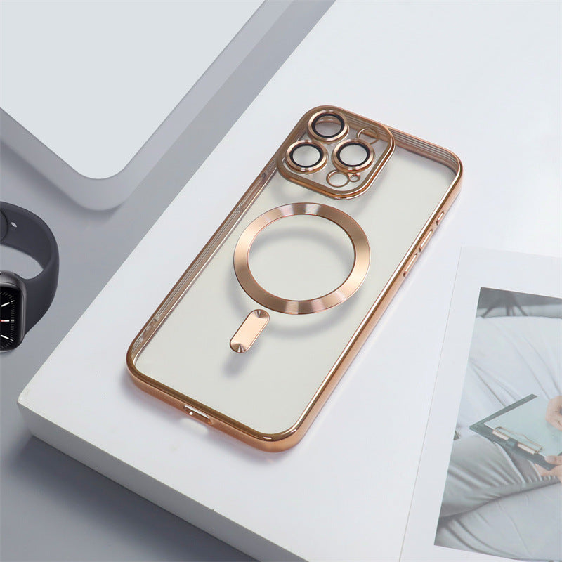 Electroplating CD Pattern Phone Case with Magnetic Suction Lens and Anti-Fall TPU - Fun electroplating cd pattern phone