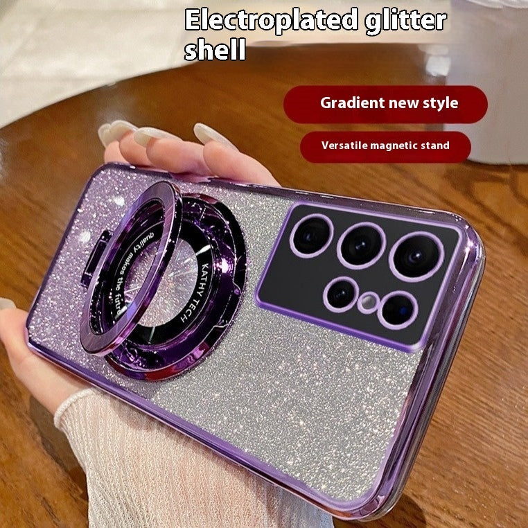 Electroplating Phone Case for Samsung A16 with Magnetic Bracket Drop Resistant - electroplating phone case magnetic