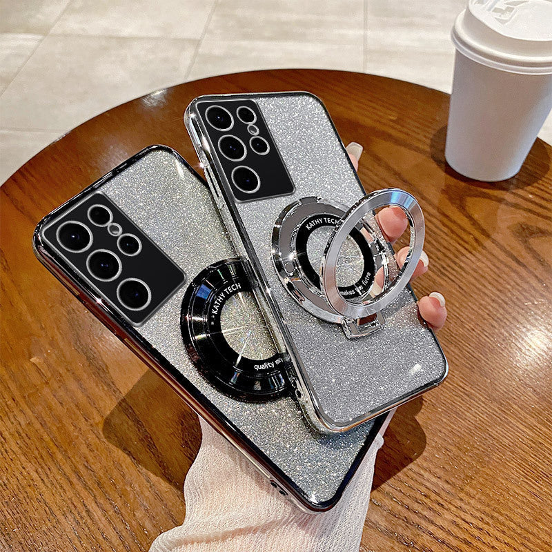 Electroplating Phone Case for Samsung A16 with Magnetic Bracket Drop Resistant - electroplating phone case magnetic