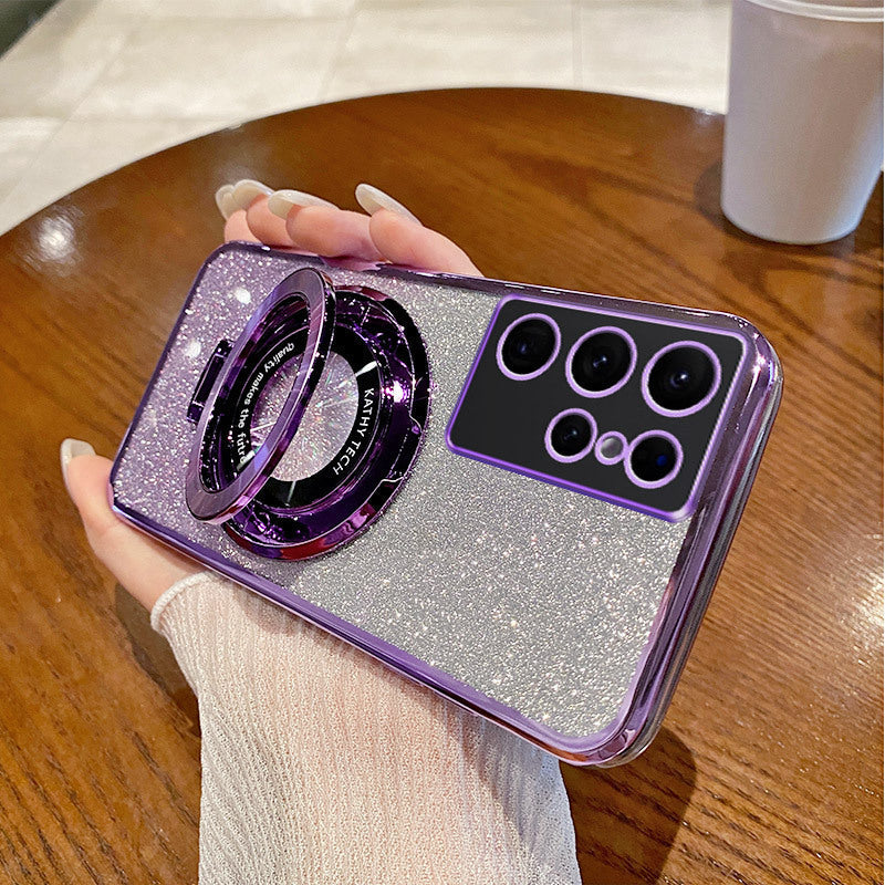 Electroplating Phone Case for Samsung A16 with Magnetic Bracket Drop Resistant - electroplating phone case magnetic