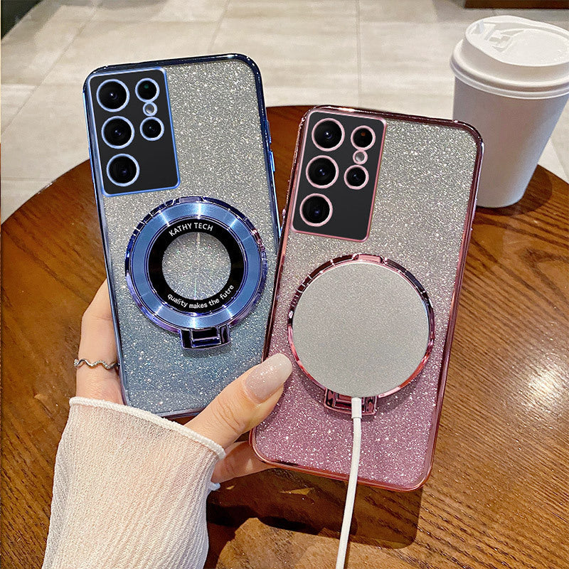 Electroplating Phone Case for Samsung A16 with Magnetic Bracket Drop Resistant - electroplating phone case magnetic