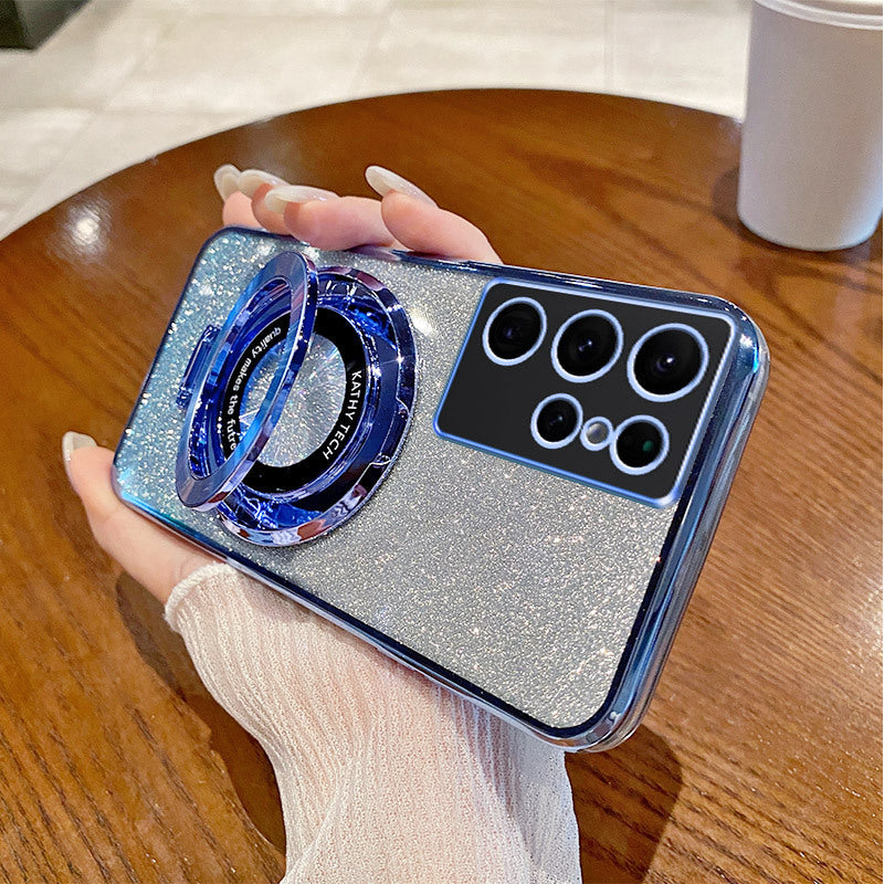 Electroplating Phone Case for Samsung A16 with Magnetic Bracket Drop Resistant - electroplating phone case magnetic