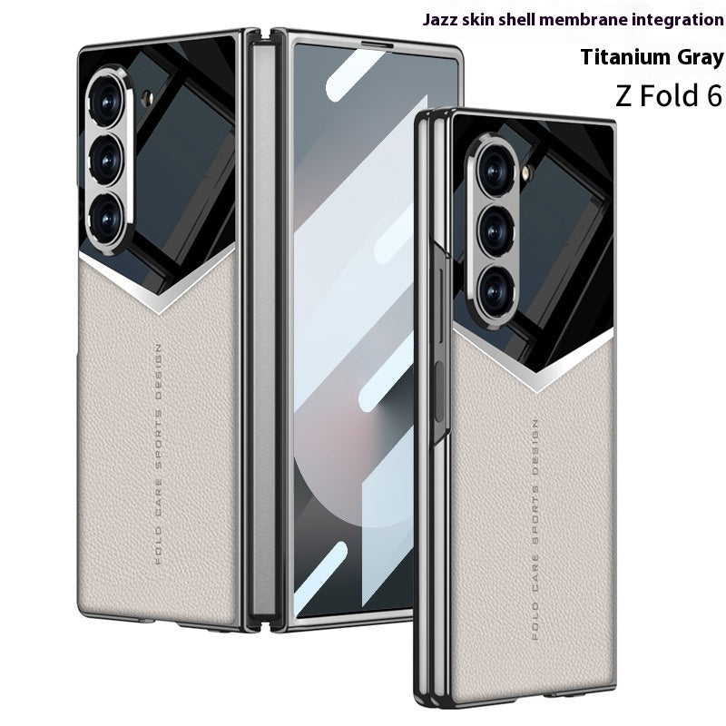 Electroplating Plain Leather Phone Case with Film Integrated Jazz for Samsung - electroplating plain leather phone case