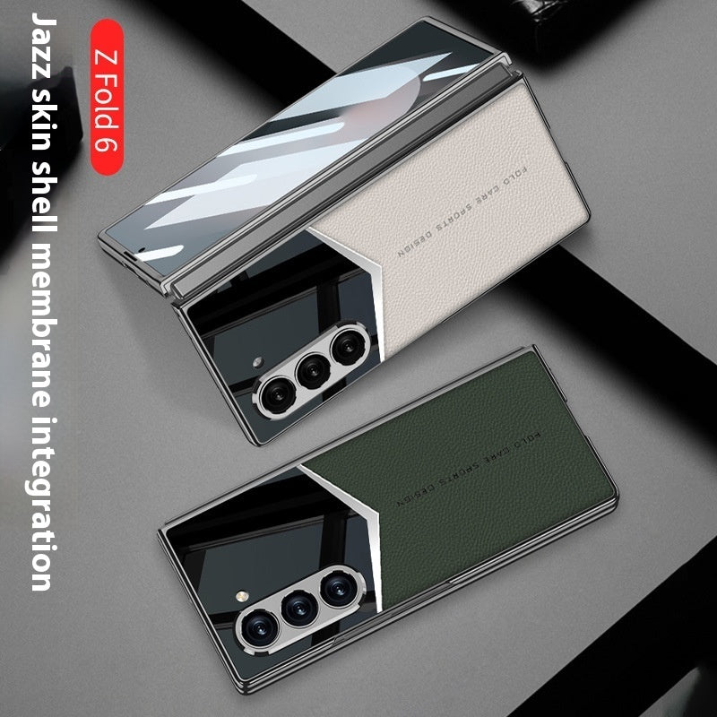 Electroplating Plain Leather Phone Case with Film Integrated Jazz for Samsung - electroplating plain leather phone case