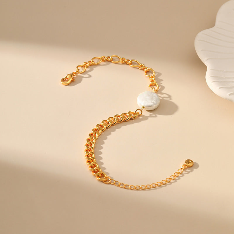 Electroplating Shell Pearls Bracelet with Irregular and Pearl Stitching - irregular shell pearls bracelet pearl