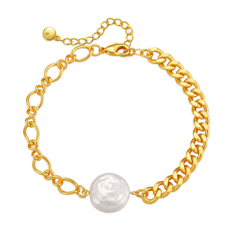 Electroplating Shell Pearls Bracelet with Irregular and Pearl Stitching - irregular shell pearls bracelet pearl
