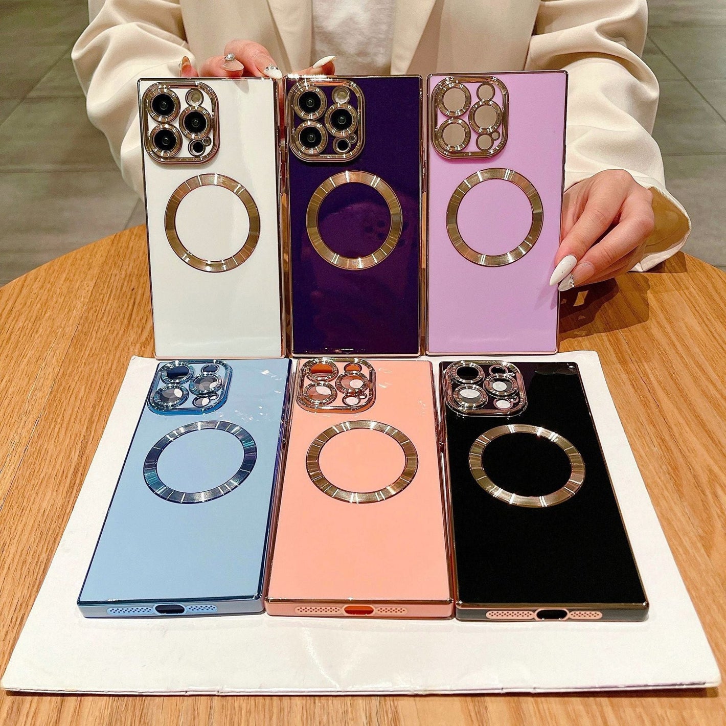 Electroplating Square Magnetic Phone Case with Dark Purple Black and Blue Colors - in Solid electroplating square