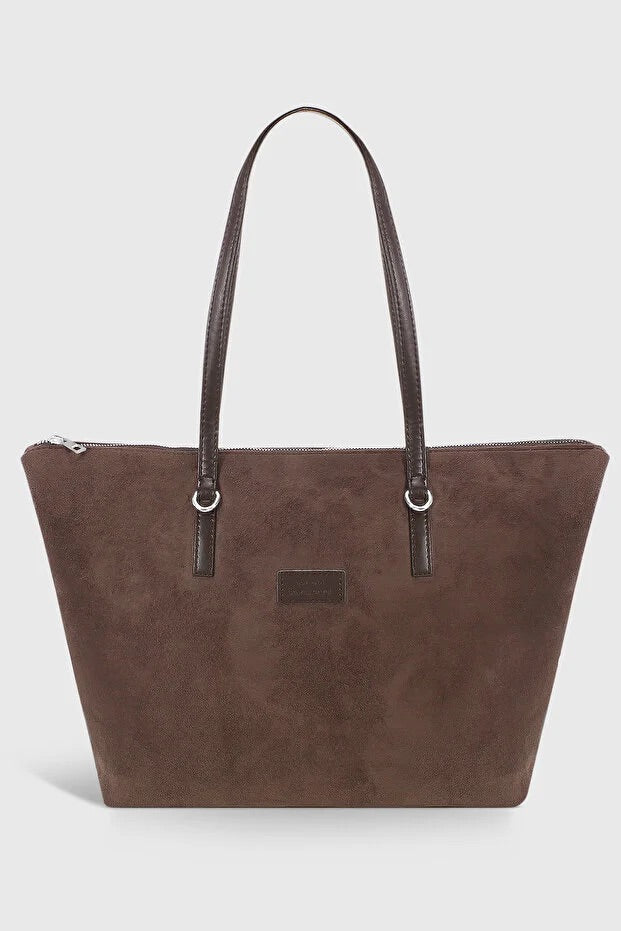 Brown Suede Shopper Bag For Women