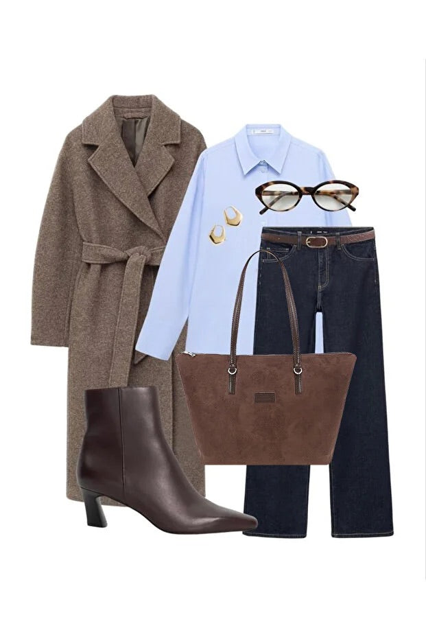 Brown Suede Shopper Bag For Women