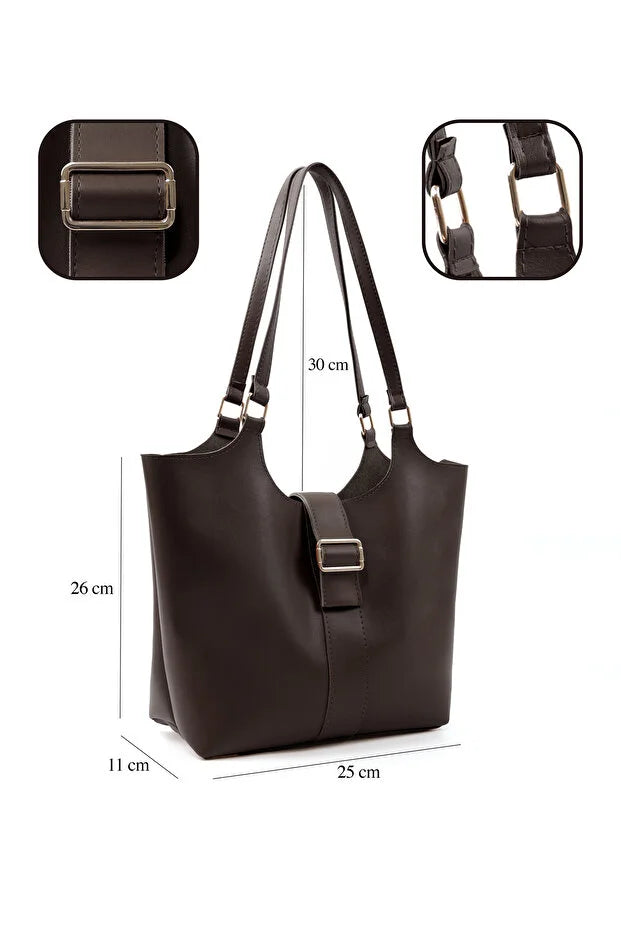 Brown Faux Leather Snap Closure Crossbody Hand Bag Single Compartment Shoulder Arm and Handbag