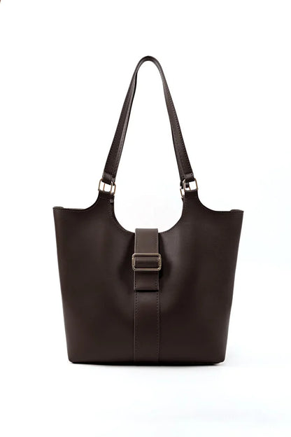 Brown Faux Leather Snap Closure Crossbody Hand Bag Single Compartment Shoulder Arm and Handbag