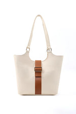 Brown Faux Leather Snap Closure Crossbody Hand Bag Single Compartment Shoulder Arm and Handbag White