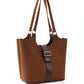 Brown Faux Leather Snap Closure Crossbody Hand Bag Single Compartment Shoulder Arm and Handbag Brown