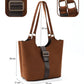 Brown Faux Leather Snap Closure Crossbody Hand Bag Single Compartment Shoulder Arm and Handbag Brown