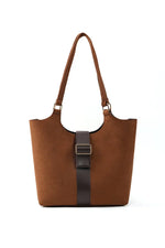 Brown Faux Leather Snap Closure Crossbody Hand Bag Single Compartment Shoulder Arm and Handbag Brown