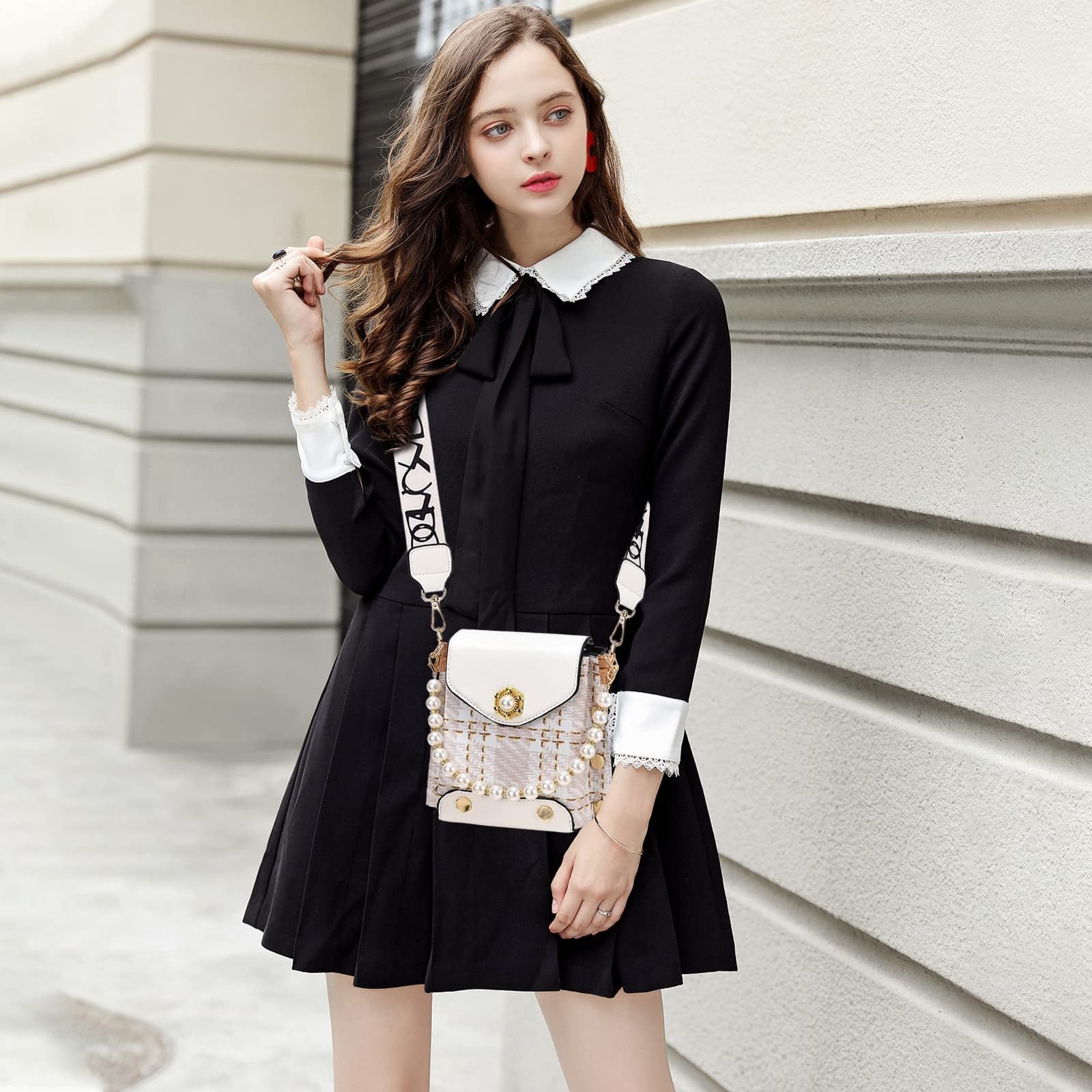 Elegant Crossbody Bag with Pearl Pendant Perfect as a Cute Princess Wallet or Classic - for cute princess wallet