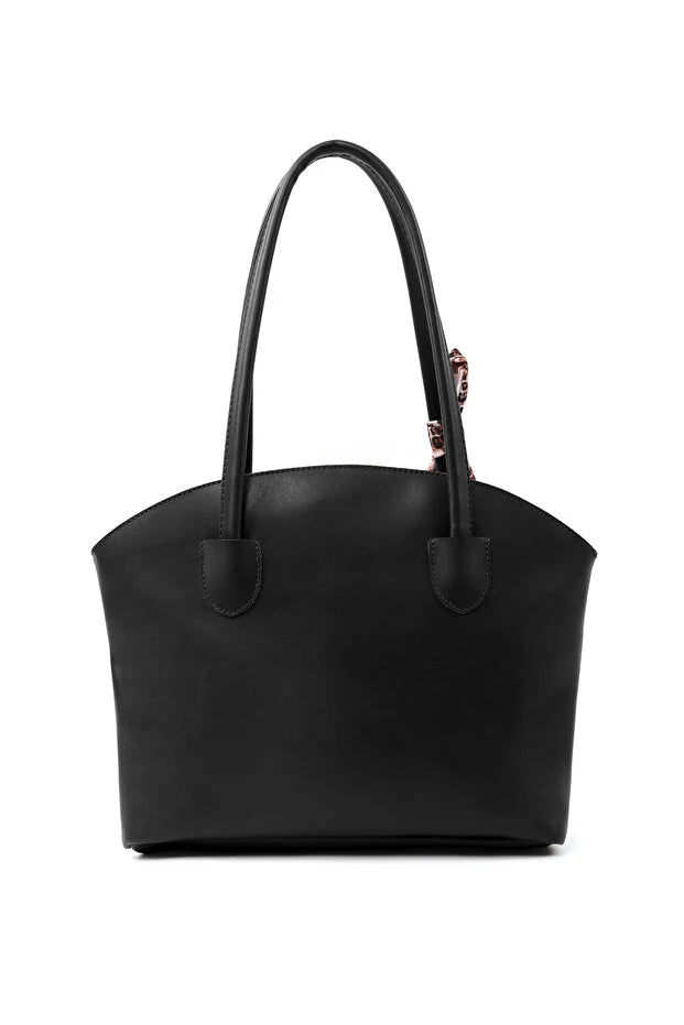 Faux Leather Zippered Shoulder Bag Single Compartment Handbag with Scarf Gift Womens Hand Shoulder Crossbody Bag Black