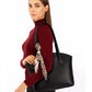 Faux Leather Zippered Shoulder Bag Single Compartment Handbag with Scarf Gift Womens Hand Shoulder Crossbody Bag Black