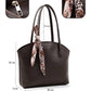 Faux Leather Zippered Shoulder Bag Single Compartment Handbag with Scarf Gift Womens Hand Shoulder Crossbody Bag Brown