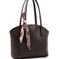 Faux Leather Zippered Shoulder Bag Single Compartment Handbag with Scarf Gift Womens Hand Shoulder Crossbody Bag Brown