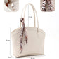 Faux Leather Zippered Shoulder Bag Single Compartment Handbag with Scarf Gift Womens Hand Shoulder Crossbody Bag White