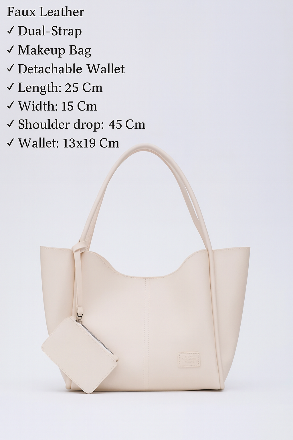 Cream SHK108 faux leather women hand and shoulder bag with wallet and makeup bag