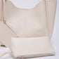 Cream SHK108 faux leather women hand and shoulder bag with wallet and makeup bag